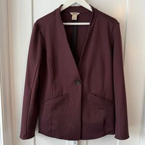 Duluth Trading Co Womens Burgundy Stretch Knit Single Button Blazer Jacket Sz 10
